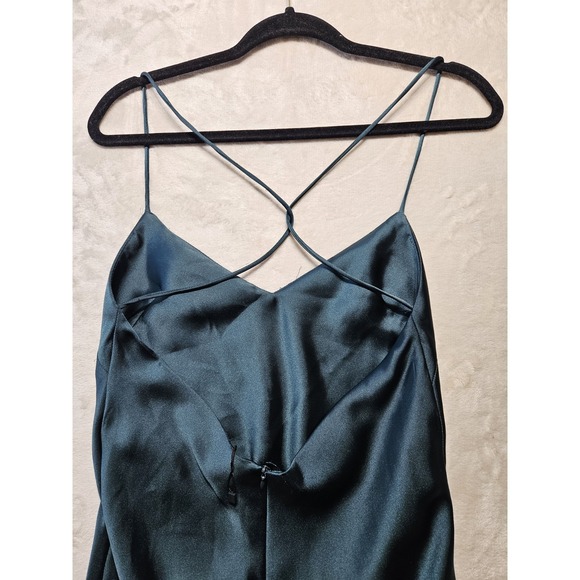 Zara Satin Slip Dress Teal Green XS Criss Cross Back Spaghetti Strap Long - Picture 8 of 13